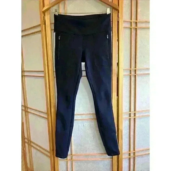 Athleta Navy Street To Summit Fleece Lined Leggings Reflective Side Trim, XSmall - Picture 1 of 9